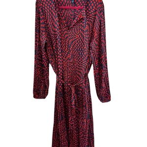 Chic Red and Blue Patterned Long Sleeve Dress